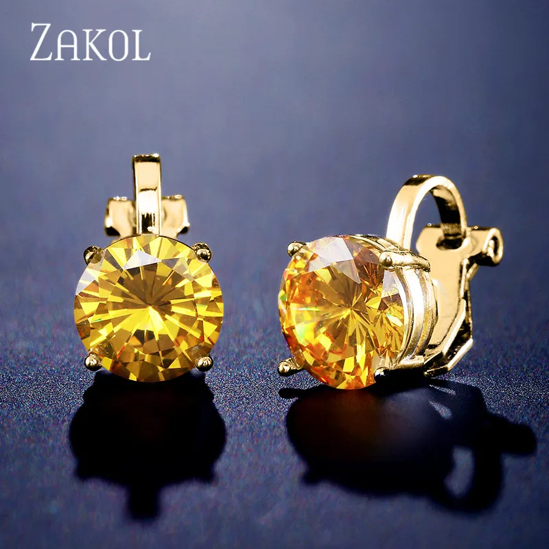 ZAKOL Cubic Zirconia Clip Earrings для Дамская Мода Ювелирные изделия из кристаллов серьги женские Свадебная вечеринка подарок наивысшего качества FSEP526 - Окраска металла: Yellow Gold Color