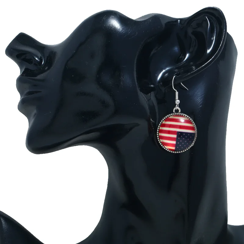 

2021 Trendy Fashion Ear Jewelry American Independence Flag Earrings Round Button Like Flag Stud Earrings