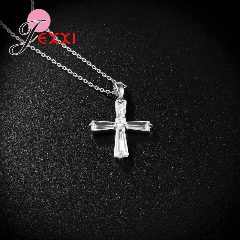 S925 стерлингового серебра крест Шарм ожерелье хрустальные стразы кубический