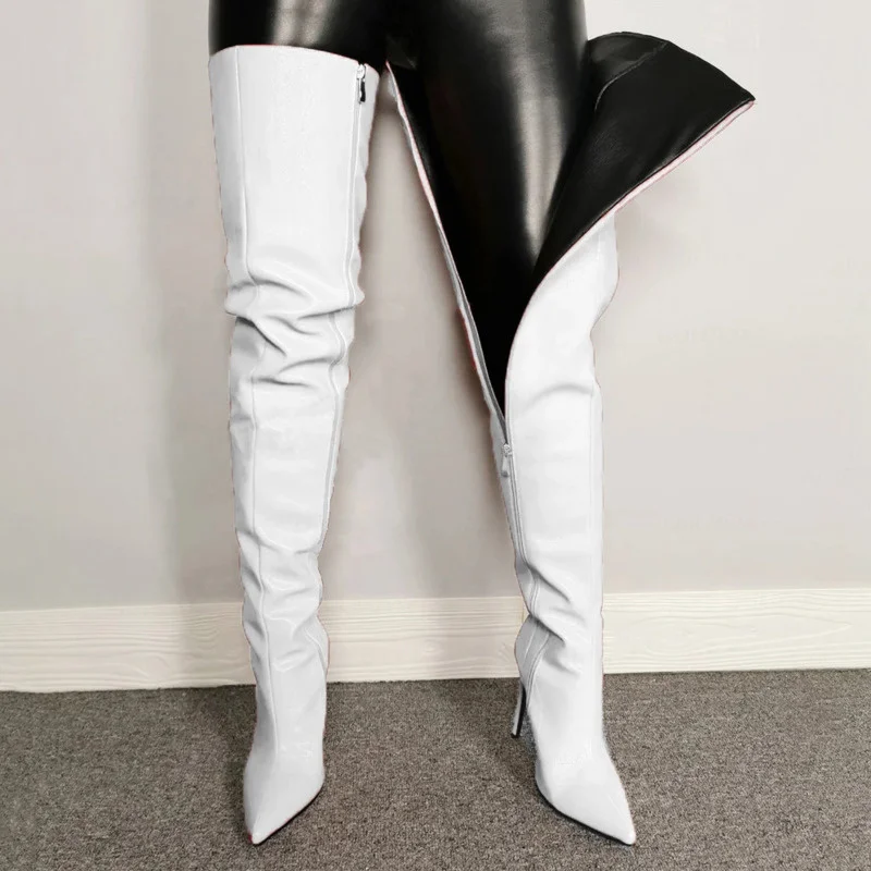 Colorful Pu Leather Women Thigh High Boots Lady Pointed Toe Over The Knee Heels Fashion Zip Slip On Female's Long | Обувь