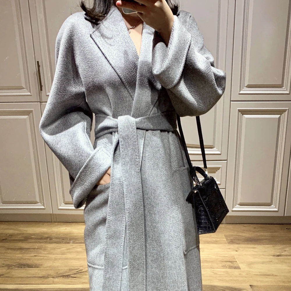 High-end Winter Women's Coat Long Cashmere Water Ripple Autumn Caramel Color Camel Lace Classic Temperament Black | Женская одежда