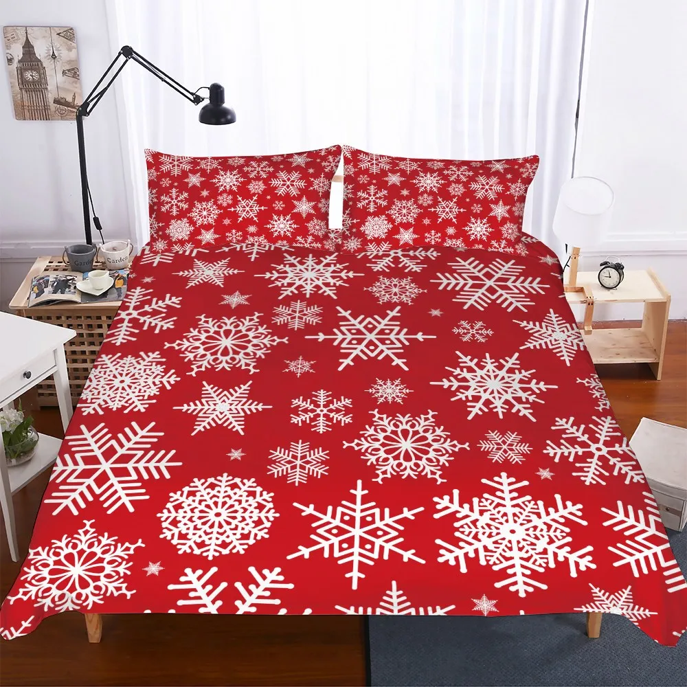 

3d Red Background White Snowflake Duvet Cover Fashion Christmas Decor Bedding Set Winter Boys And Girls Bedding Set