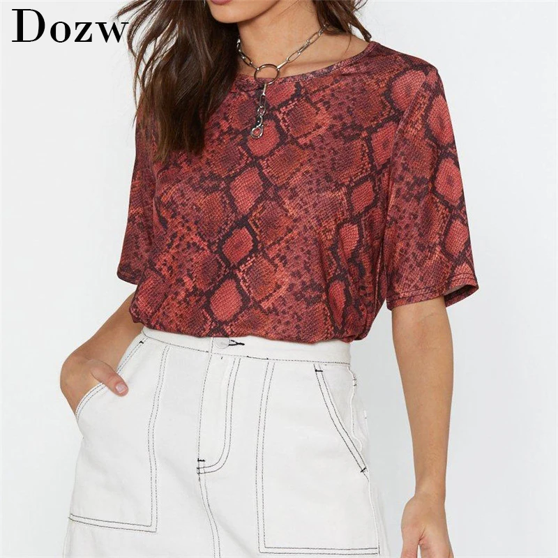 Женская футболка со змеиным принтом Повседневная Свободная с коротким рукавом