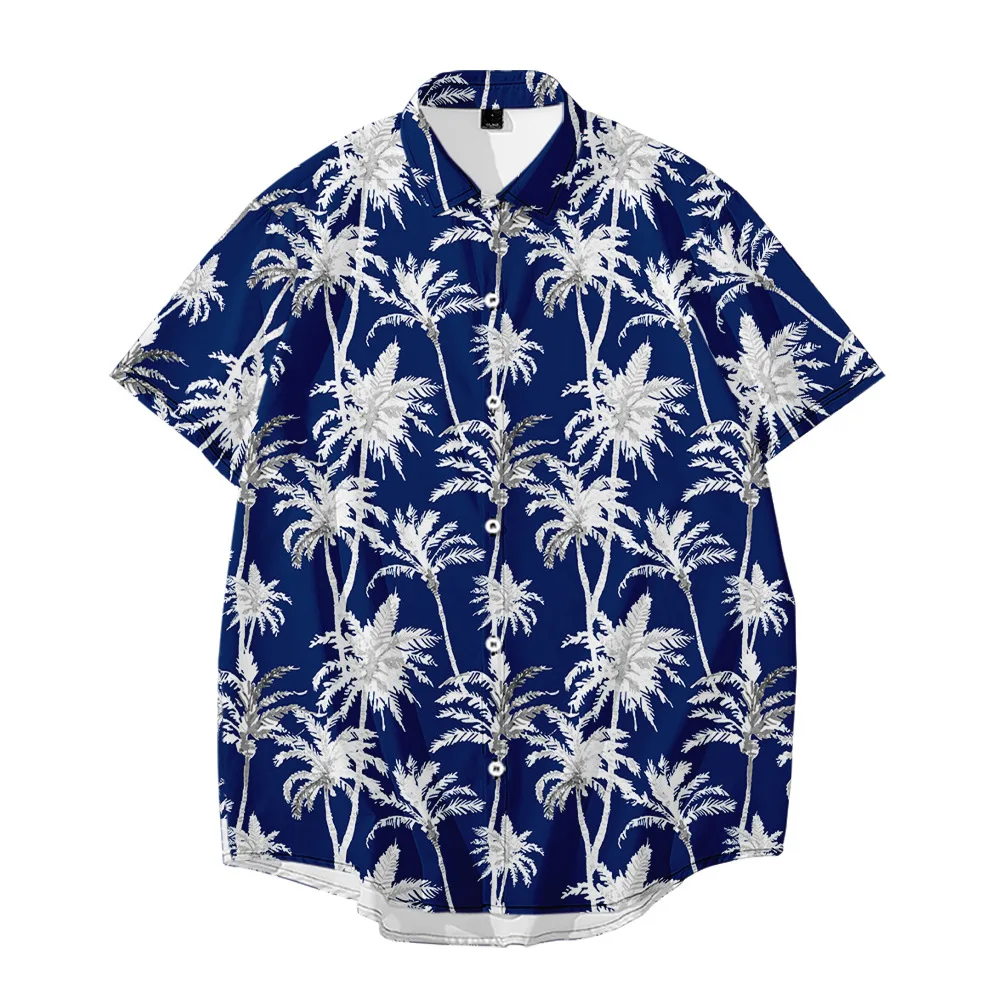 

Повседневная синяя рубашка с короткими рукавами и принтом; Мужская Уличная Гавайская Пляжная мода Harujuku рубашки для мужчин больших размеров...