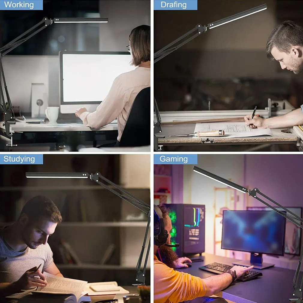 

New LED Folding Metal Desk Lamp Clip on Light Clamp Long Arm Dimming Table Lamp 3 Colors For Living Room Reading Office Computer