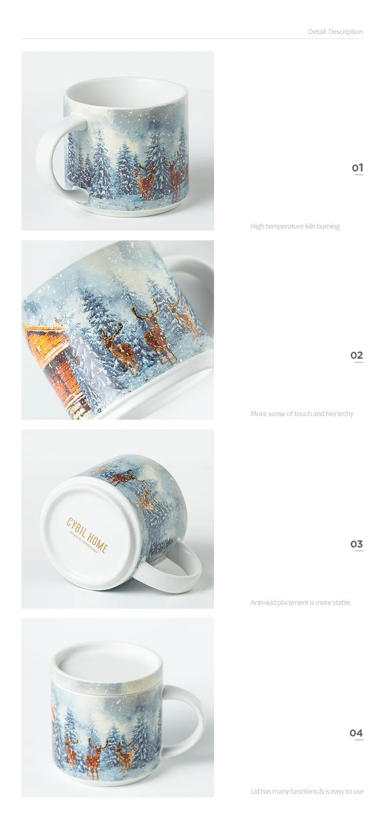 OUSSIRRO 400ml Ceramic Cup Kit Porcelain Constellation Theme LuckyMerry Christmas Mug with Gift Box Christmas Gift for Friends