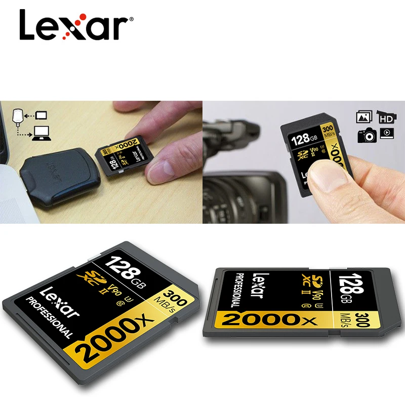 Карта памяти Lexar 2000x128 ГБ 64 32 Sd карта Sdxc Uhs ii U3 флеш с высокоскоростным картридером