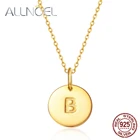 Женское Ожерелье с надписью ALLNOEL, однотонное ожерелье из стерлингового серебра 26 алфавитов, Настоящее золото, Круглый Круг, круглый диск, подарок