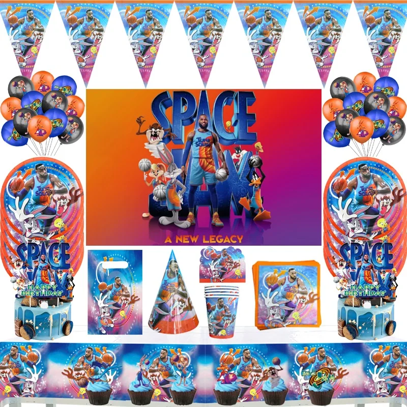 

Space Jam Theme Kids Birthday Party Disposable Tableware Peper Cup Plate Boys Favors Movie Basketball Star Baby Shower Supplies