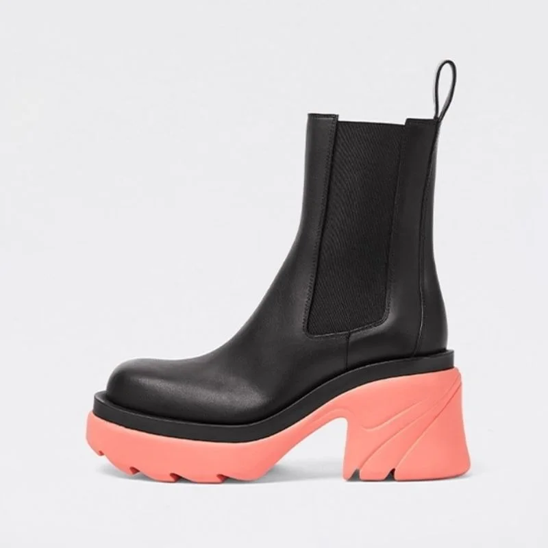 

New Women Mid Calf Boots Mixed Color Cool Winter Shoes Women Fashion Cool Thick Heel Short Boots Women Size 35-40