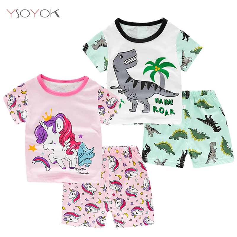 Летний детский пижамный комплект для девочек пижама с мультяшным единорогом