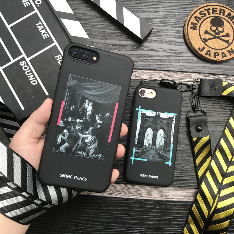 Luxury retro stripes cover case for iphone 6 S 7 7plus 8 8plus X 10 XR XS 11 Pro MAX white Classic drawing Lanyard phone cases |