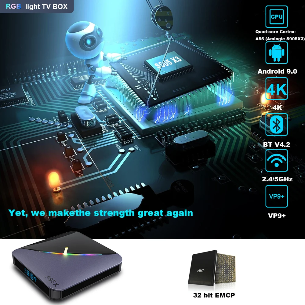 LEMDIOE A95X F3 RGB светильник ТВ приставка Android 9 0 4 Гб 64 ГБ 32 S905X3 Amlogic Wifi BT YouTube 1080P 2G 16G