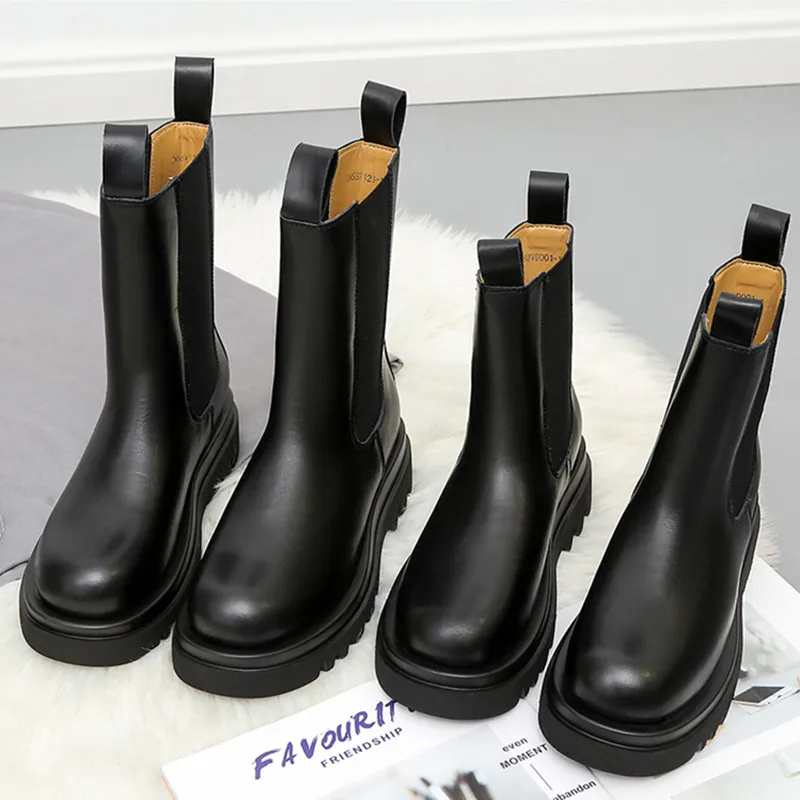 

Ботинки Челси женские черные/белые, в готическом стиле, на высокой платформе