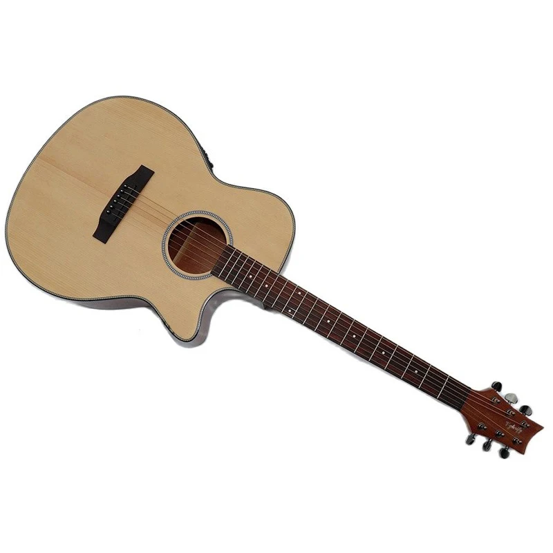 

factory made 40 inch solid spruce wood top acoustic-electric guitar natural color 6 string folk guitar with free gig bag