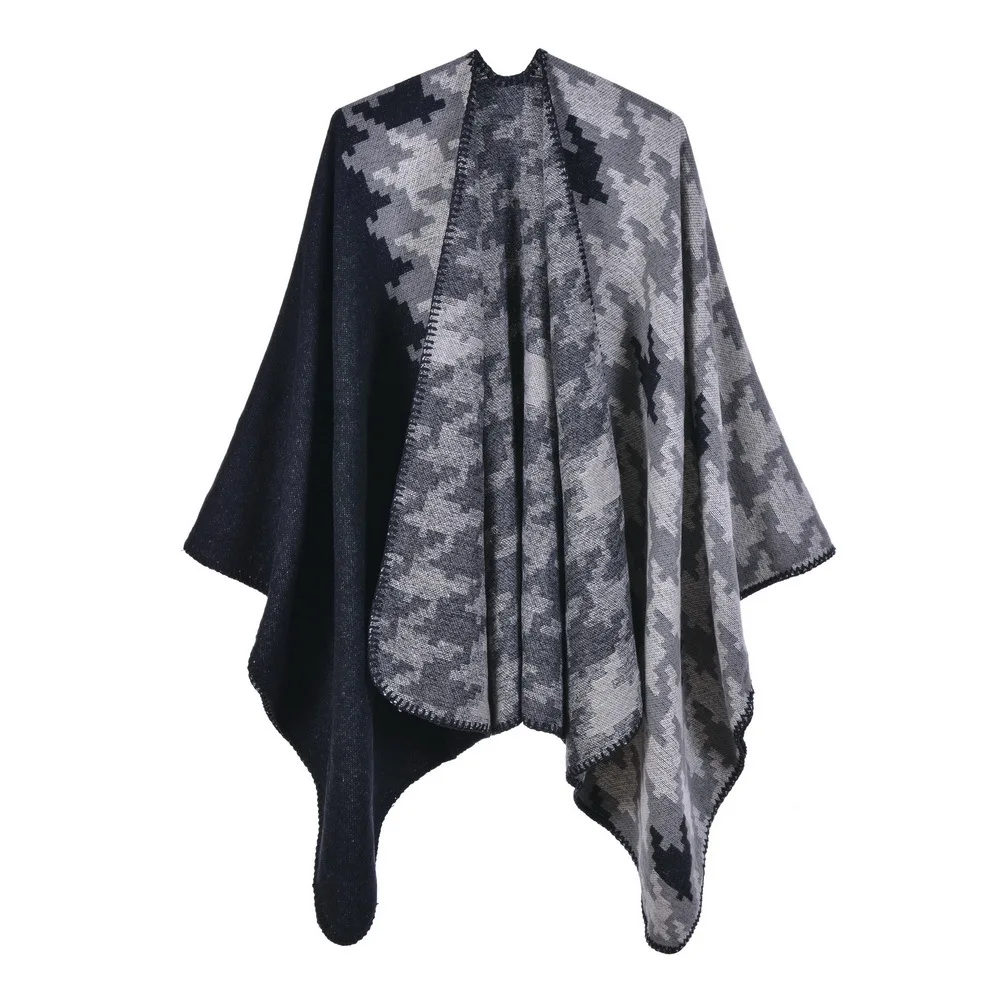 

Winter Knitted Sweater Big Faux Fox Fur Neck Cardigan Poncho Cape Warm Thicken Coat Women Casual Loose Shawl Fake Cashmere Cloak