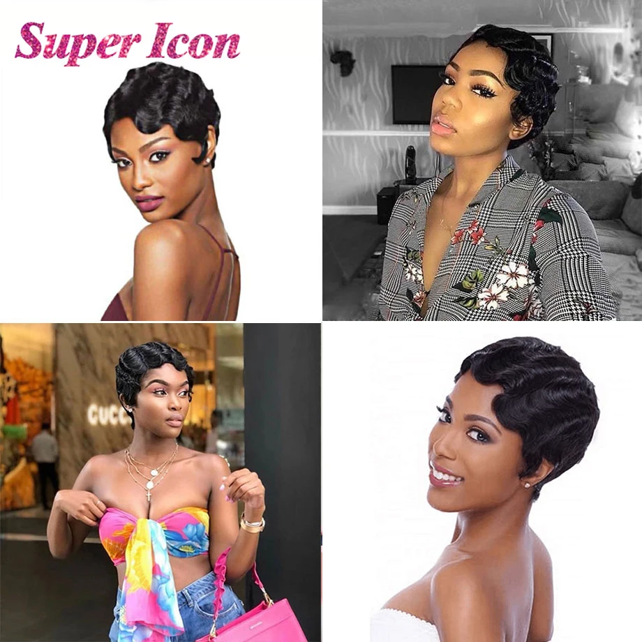 

Wig Short Bob 100% Human Hair Wigs Brazilian Remy Cheap Colored Pixie Cut Glueless Women's Short Human Hair Wigs Super Icon