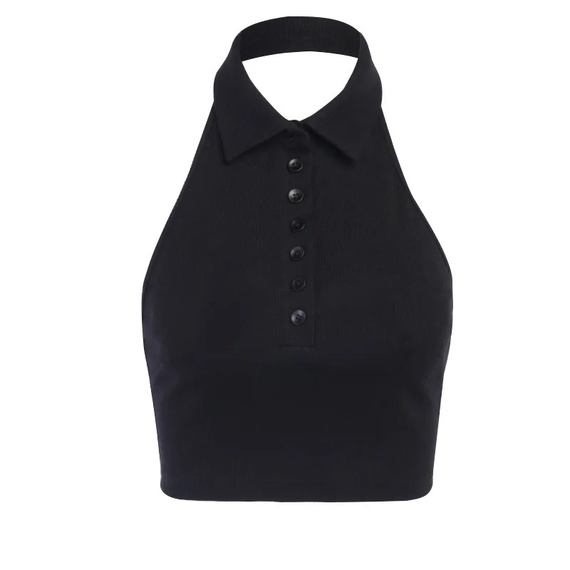 

Sexy Women Corset Tank Top Solid Color Lapel Exposed Navel Balckless Vest Fashion Crop Tops Sleeveless 2021