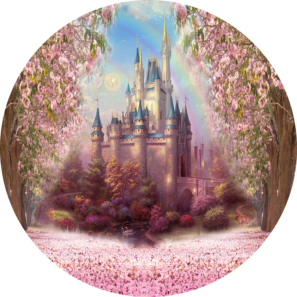 pink flower Round circle background backdrop princess baby shower kids birthday party decor candy table banner fabric YY-284 | Электроника