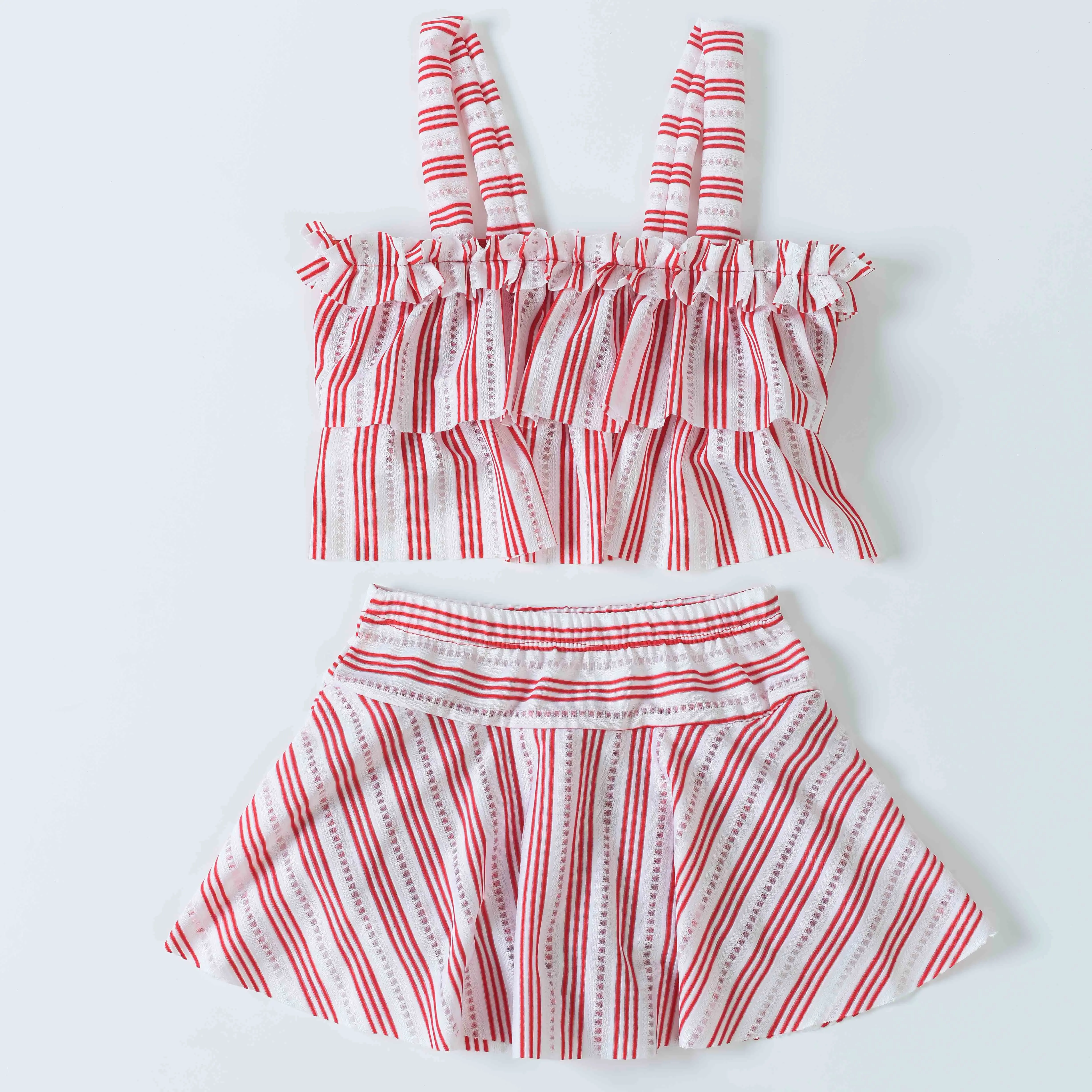 Полосатые Купальники для девочек раздельные купальные костюмы детские милая