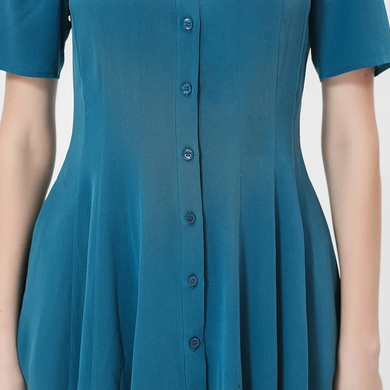 VOA 100% шелковое длинное платье для женщин базовая летняя рубашка платья с коротким