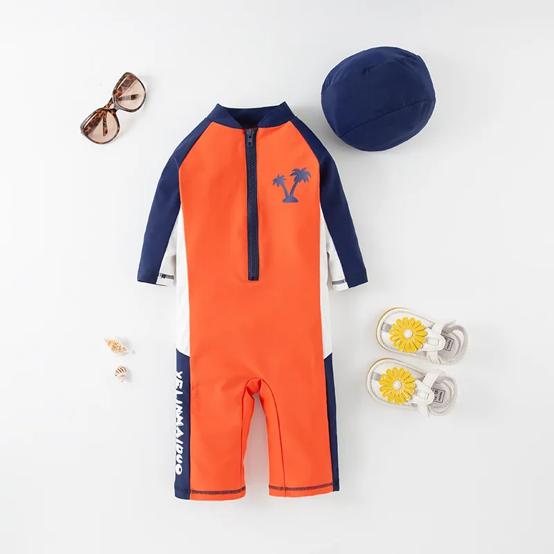 Baby Swimsuit One-Piece Children's Swimwar Shark Dinosaur Bodysuit Bathing Suit Kids with Sleeves Anti-UV Boys Swimming Suit