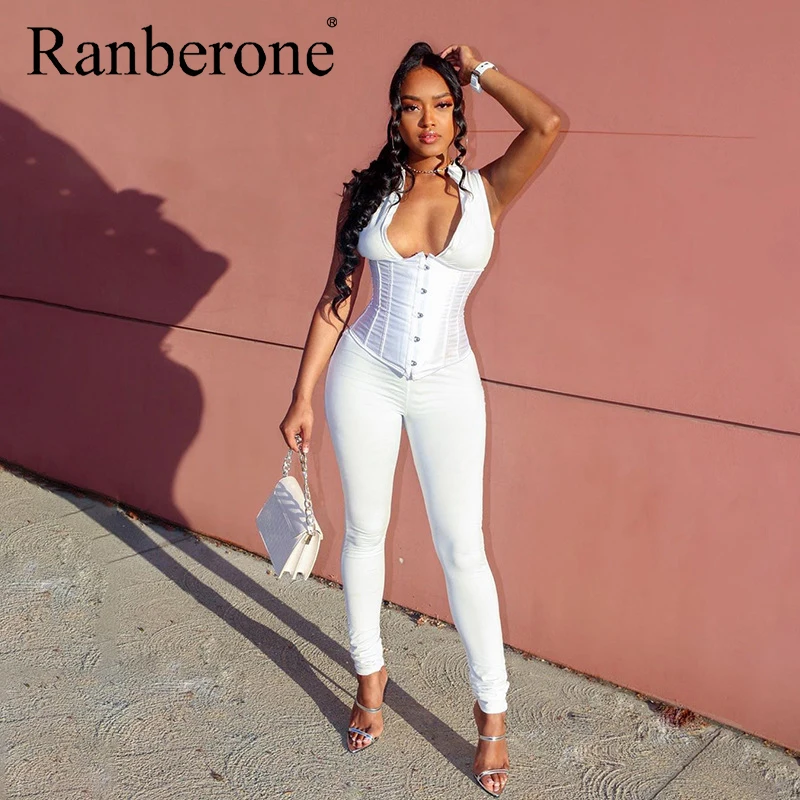 Suit Women Sport 2020 Long Sleeve Jumpsuit Bandage Corset 2 Pieces Set Autumn Winter Women Sexy Zipper Workout Clothes Romper