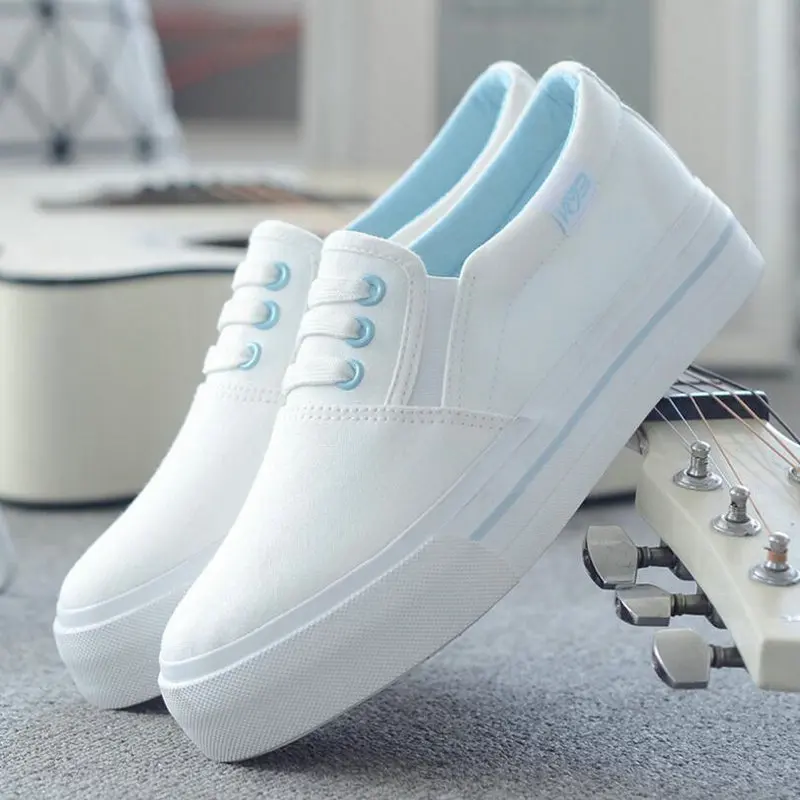 Женская обувь на плоской подошве повседневная парусиновая Цвет белый черный