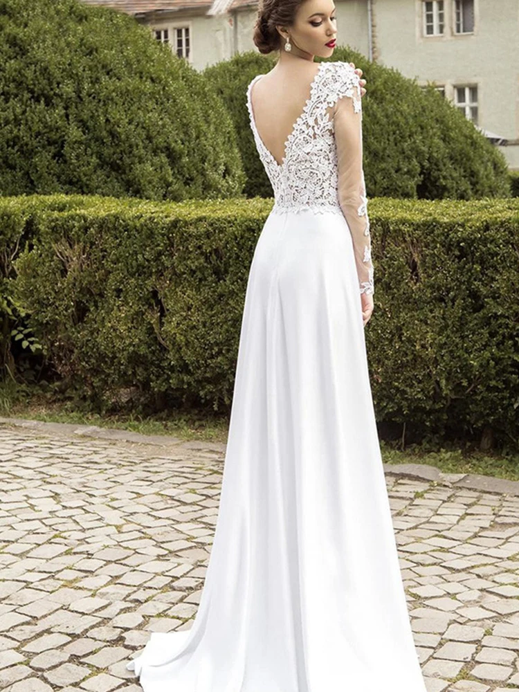 

Hi Shy Bride New simple wedding dress backless sleeveless design chiffon lace bride dresses princess dress plus size tailor-made