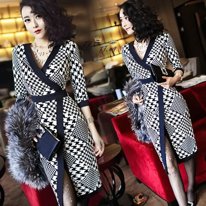 

2021 Autumn New Fashion Temperament Slim Slim Celebrity Dress Women's Sexy Split Buttock Skirt