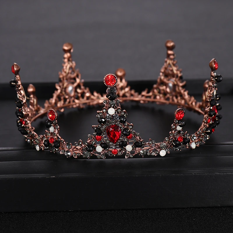 Винтажная круглая красная черная Хрустальная Королевская корона для свадьбы