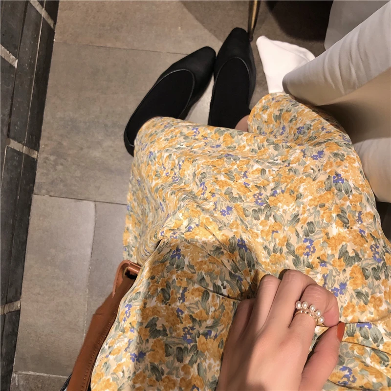 

HziriP Spring Skirts Female 2020 New OL High Waist Floral Print Long Skirts A-line Pleated Skirts Saias Femme Maxi Skirt Women