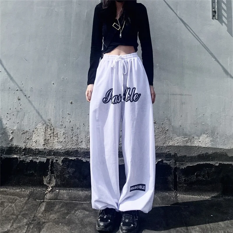 

HOUZHOU Hip Hop Sweatpants Women Summer 2021 Korean Fashion Letter Print Joggers Oversize Streetwear High Waist Loose Trousers
