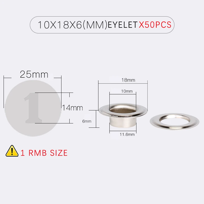

Metal Eyelet with Washer Leather Craft Repair Grommet 10x18x6mm Round Hole Bags DIY Sewing Accessories