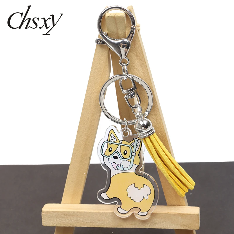 

Cute Cartoon Puppy Collection Tassel Acrylic Pendant Keychain Corgi Swimming Ring Dog Key Ring Double Sided Jewelry Accessories