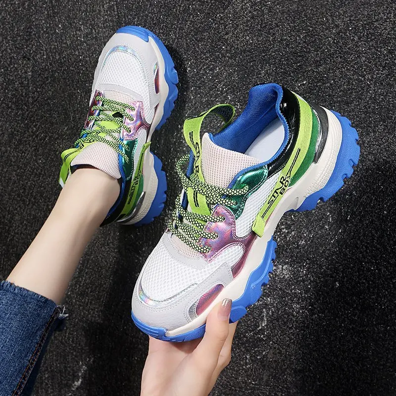 

Spring/Summer 2020 new mesh yarn color matching thick bottom sponge cake sports casual shoes fashion old shoes female X011