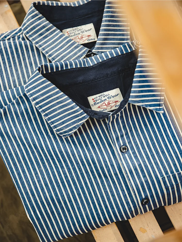 

2021 Spring New Style Japanese Vintage Striped Stitching Corduroy Shirt Loose Washed Shirt Men