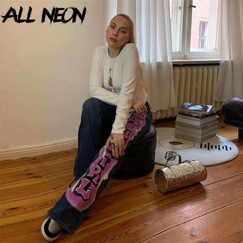 ALLNeon E для девочек в винтажном стиле уличная одежда с буквенным принтом свободные