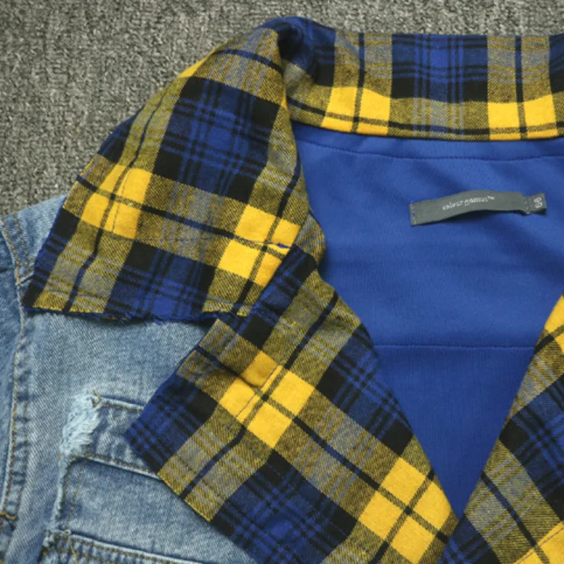 

Denim Coat Women's Loose Streetwear Version Fad New Spring Autumn Woolen Plaid Stitching Bf Vogue Fake Two Short Women Jacket