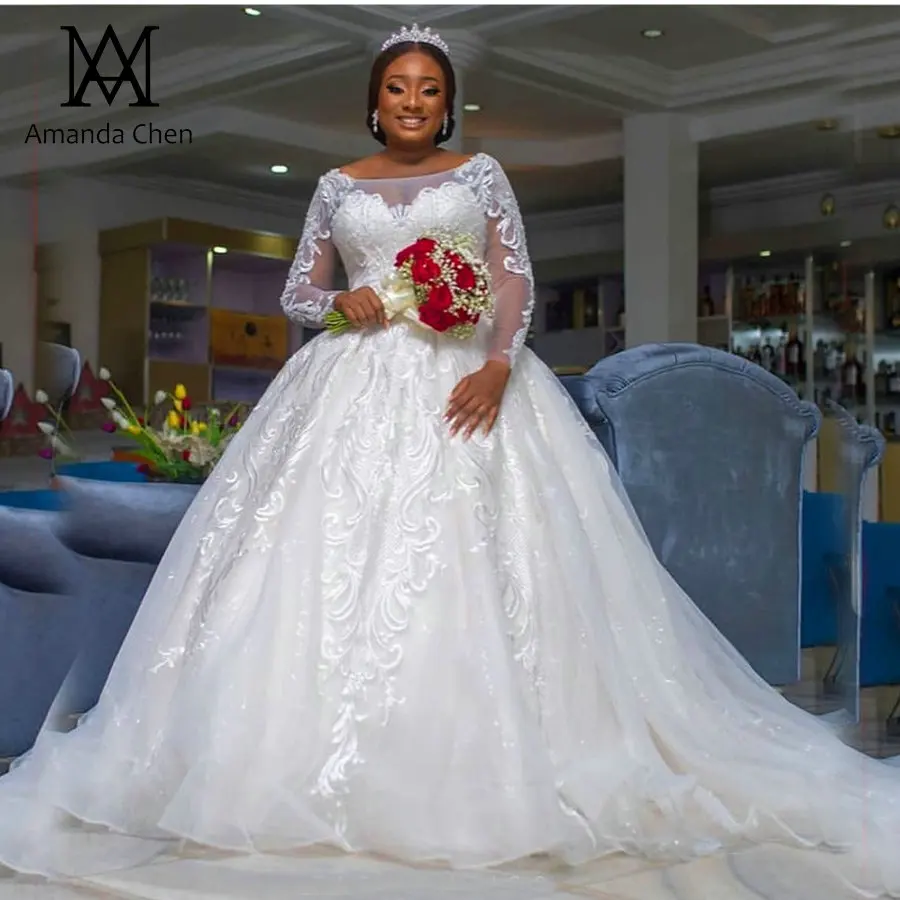 Женское свадебное платье с длинным рукавом кружевное блестящее