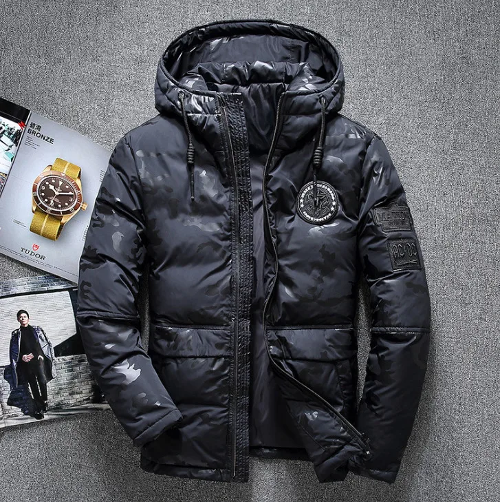 Новый мужской пуховик с белым утиным пухом мужская повседневная камуфляжная