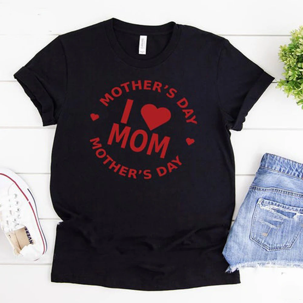 День матери I Love Mom (Я люблю маму) для влюбленных с принтом сердце футболки девочек