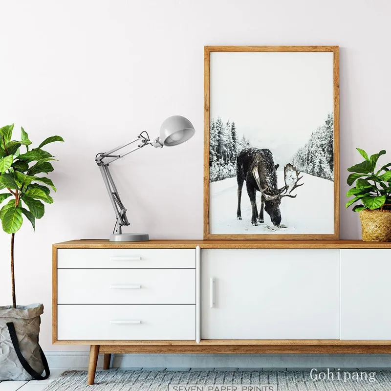 Рождественская настенная Картина на холсте с изображением зимних лесов лосят