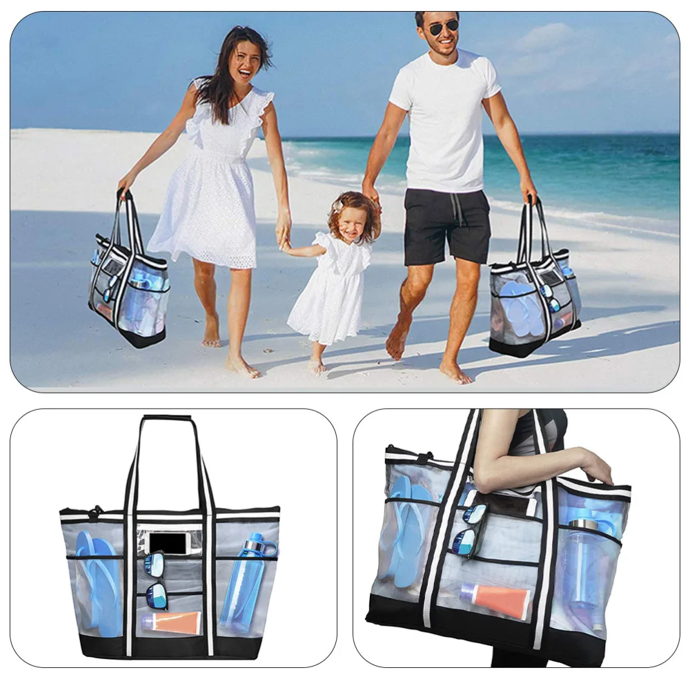 

1pc Large Mesh Storage Handbag Lightweight Beach Bag Tote for Men