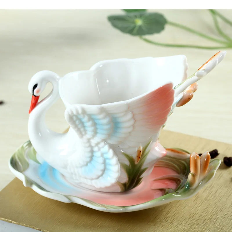 

New enamel white swan coffee cup personality creative gift fashion mug