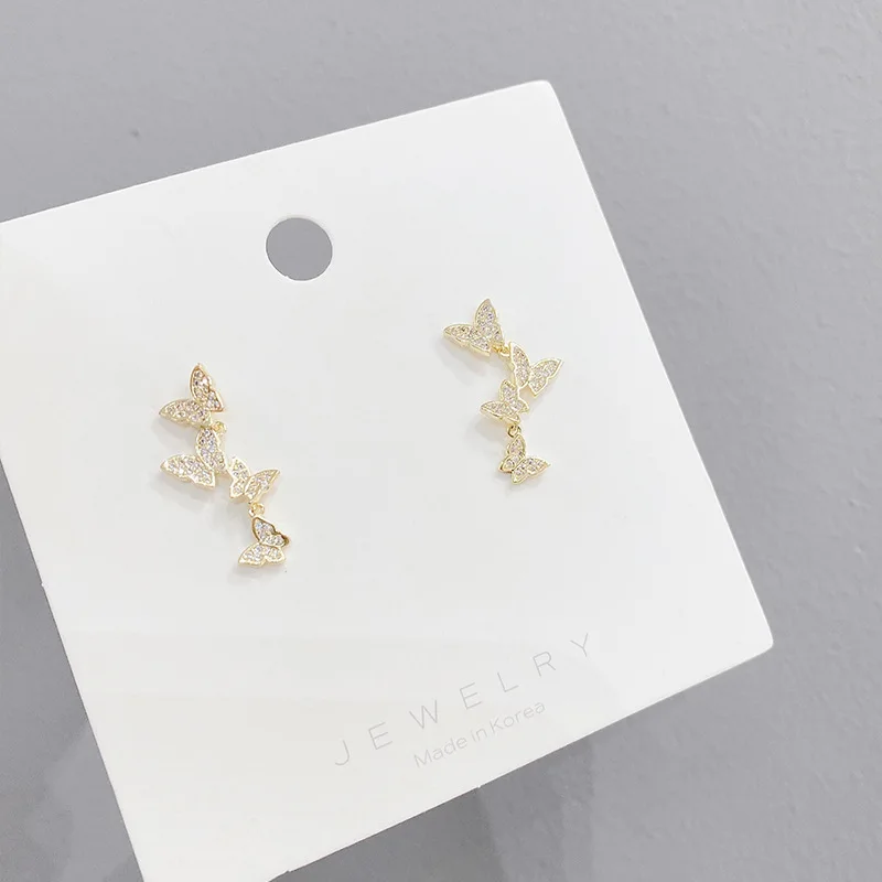 

S925 модные серьги-гвоздики с золотым покрытием, простые и компактные темпераментные серьги с бабочками для женщин, серьги с орнаментом, пода...