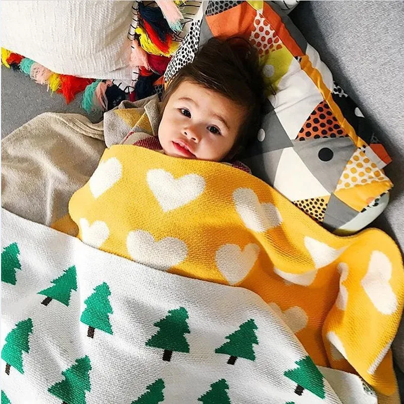 Модное простое детское Хлопковое трикотажное одеяло для новорожденных