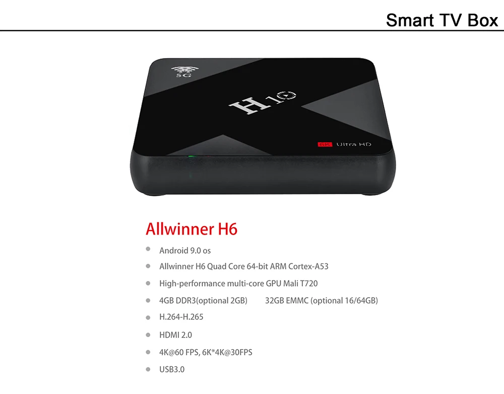 H10 Max TV Box Smart Media Player TV Box Smart Media Player 4GB+32GB Android 9.0 OS 2.4G WIFI 6K HDR 4K Set Top Box H616 images - 6