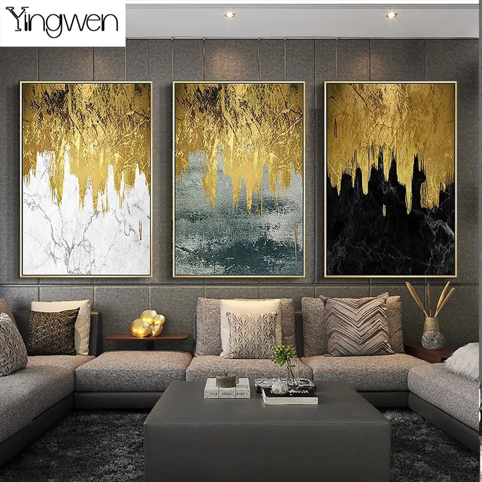 

Diy Diamond Painting Nordic Modern Golden Abstract Full Square Round Drill 5D Diamond Embroidery Mosaic Triptych Home Decor
