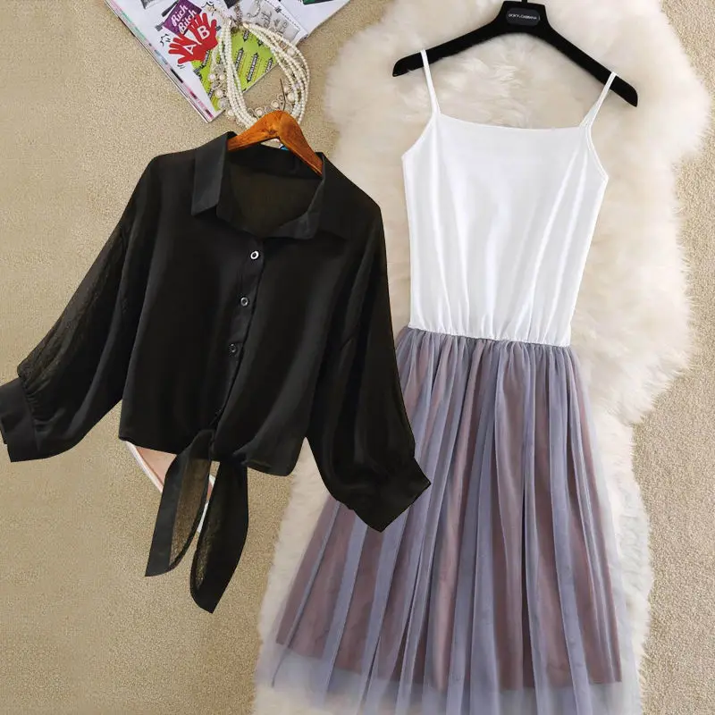 

Two piece suit mesh one neck Jumpsuit with women's new 2021 spring and summer shirt